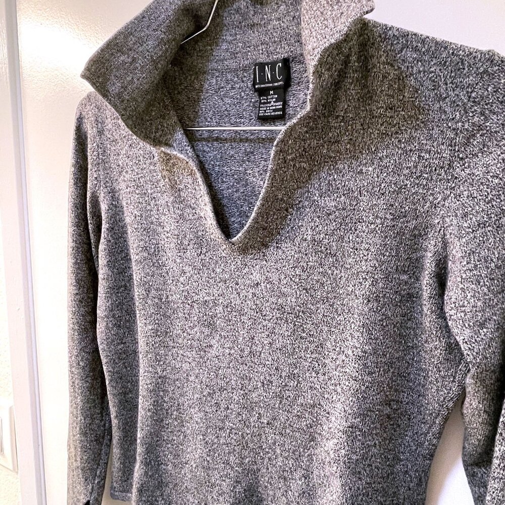 INC Collared V-Neck Sweater, Heathered Grey, SZ: MED